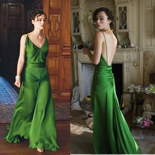 Em quarto, o vestido verde de Keira Knightley no filme Desejo e Reparação.